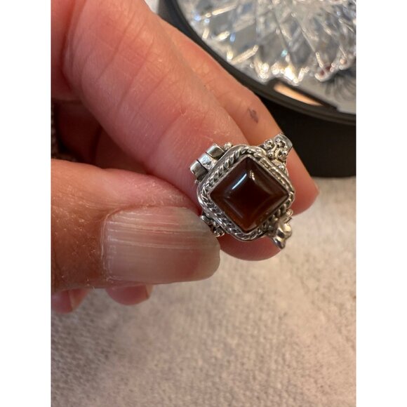 Amber Bali Sterling Silver Hinged Poison Ring Size 8 New Gift - Picture 7 of 14